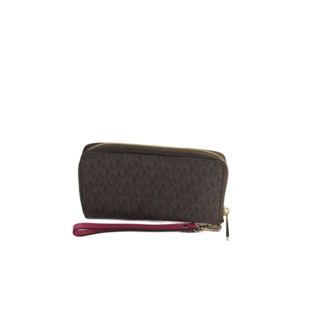 Michael Kors Womens Leather Monogram Card Wallet Brown 7in.